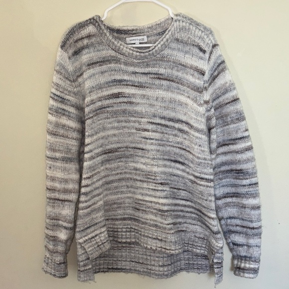 Gray Striped Sweater - Women’s Crew Neck - Picture 1 of 8